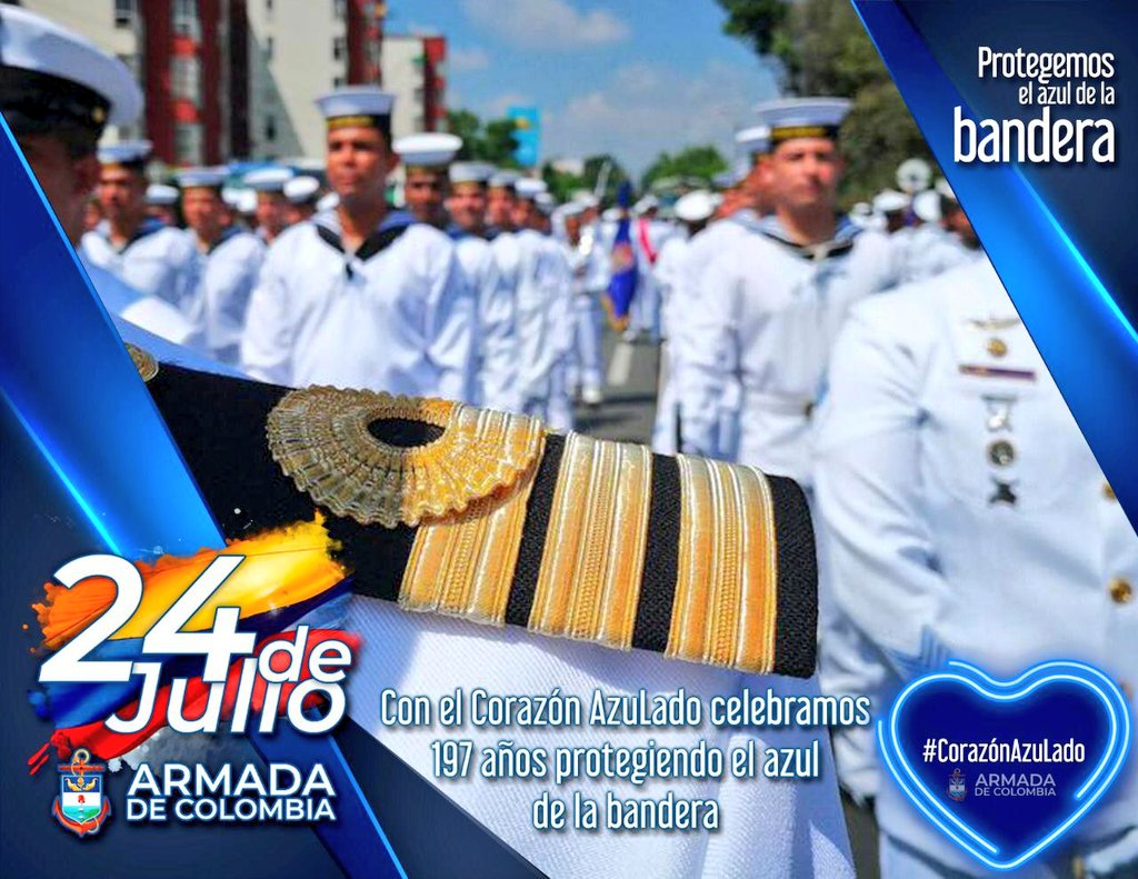 FuerzaAereaCol's tweet photo. 🇨🇴 Hoy 24 de julio felicitamos a nuestra @ArmadaColombia en su día.

En virtud de la gesta libertadora del Lago de Maracaibo, en 1823. 

197 años protegiendo los espacios marítimos, fluviales y terrestres de la Nación.

#24JulioARC 
#24DeJulioArmadaDeColombia https://t.co/emLMbd1aji