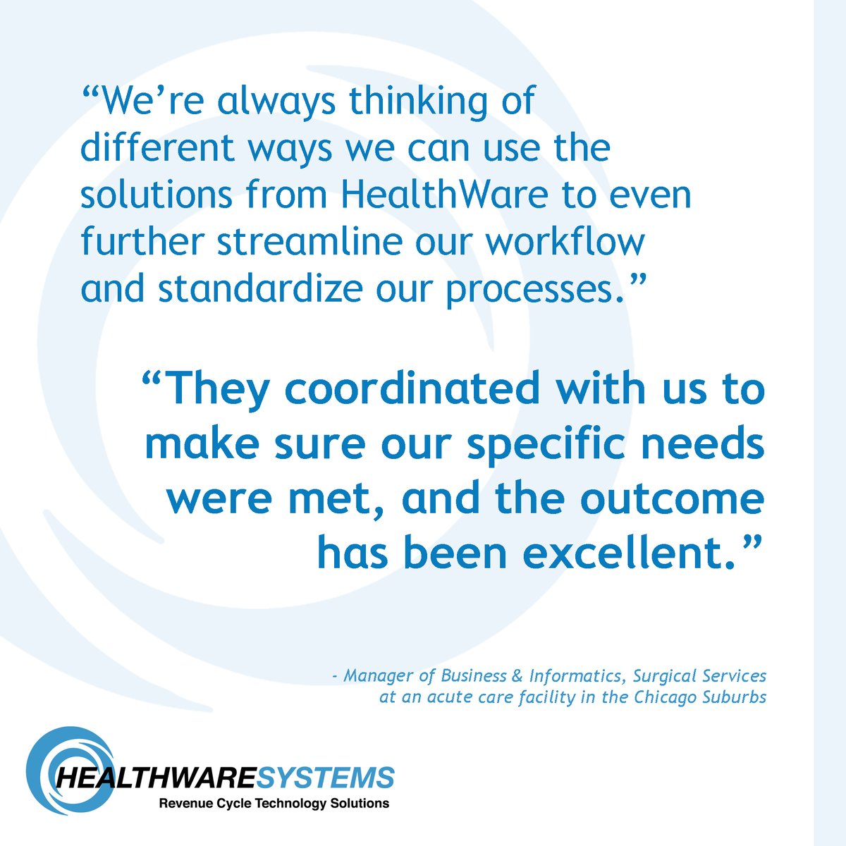 HealthWareSys's tweet photo. #FeedbackFriday - Read how this client's surgery department grew 20% without an increase in FTEs: https://t.co/bdhqcgYTux

#ClientFeedback #ClientSuccess #testimonial #CustomerSatisfaction #ActiveFORMS #ActiveXCHANGE #HealthWareSystems #FridayFeedback https://t.co/ujOcq6EFbk