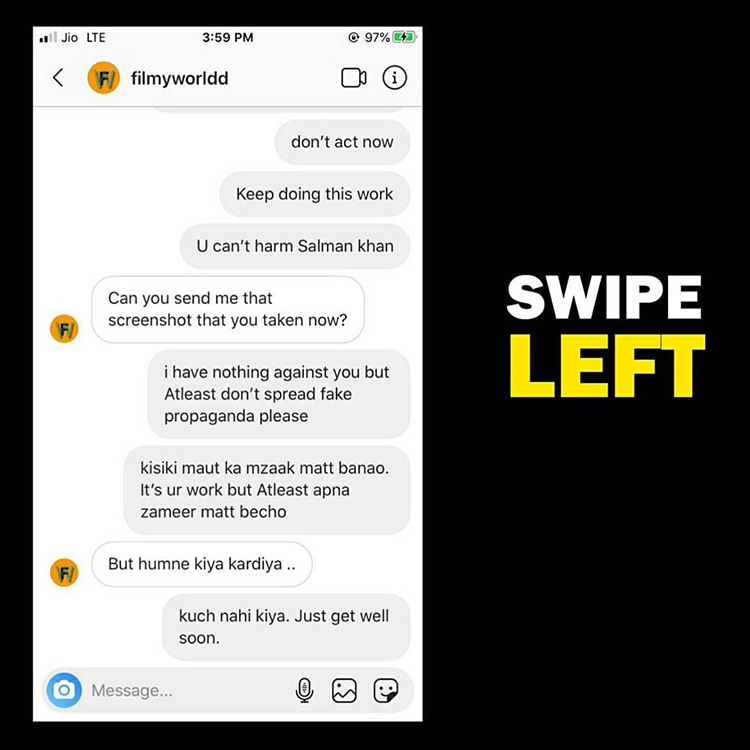 urs_MD's tweet photo. SHOCKING
#FilmyWorld Page On Insta (20K+ Followers) Was Offering Money To My Friend Here To Post Negative Fake Things About #Salman, Per Post ₹400
Damn We Were True From The Beginning That Some Big Agencies are Behind The Fake News Doing Rounds Against Salman Since June, 20.. https://t.co/N9vW8iKPSN