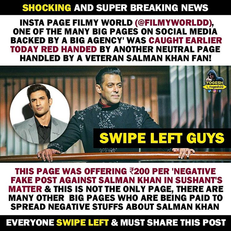 urs_MD's tweet photo. SHOCKING
#FilmyWorld Page On Insta (20K+ Followers) Was Offering Money To My Friend Here To Post Negative Fake Things About #Salman, Per Post ₹400
Damn We Were True From The Beginning That Some Big Agencies are Behind The Fake News Doing Rounds Against Salman Since June, 20.. https://t.co/N9vW8iKPSN
