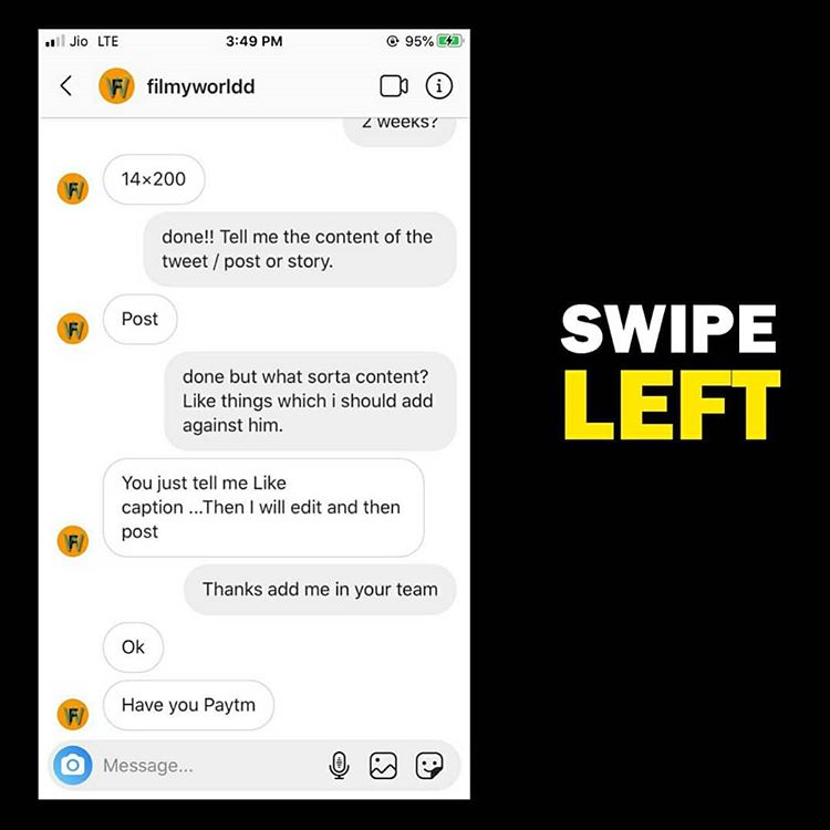 urs_MD's tweet photo. SHOCKING
#FilmyWorld Page On Insta (20K+ Followers) Was Offering Money To My Friend Here To Post Negative Fake Things About #Salman, Per Post ₹400
Damn We Were True From The Beginning That Some Big Agencies are Behind The Fake News Doing Rounds Against Salman Since June, 20.. https://t.co/N9vW8iKPSN