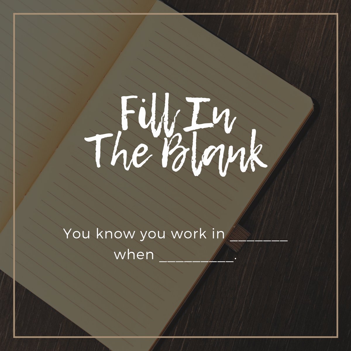 UMRACUHO's tweet photo. Let’s have some Friday Fun!

Fill in the blanks to make a sentence that highlights some of the more unique and funny things we do because of our jobs.

(Image saying “Fill In The Blank” followed by “You know you work in blank when you blank.”) https://t.co/ouyzaRGwJp