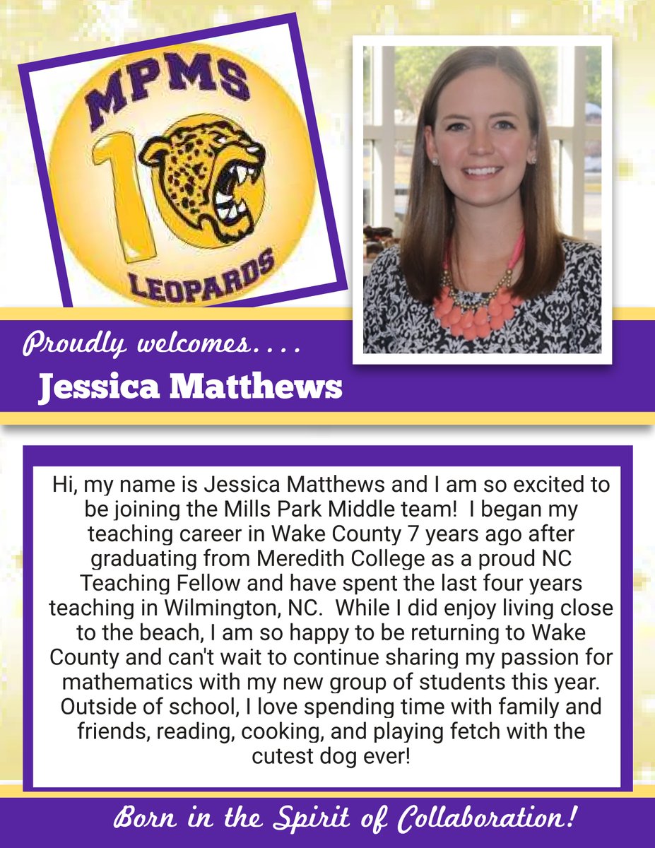 Please give a warm leopard welcome to our newest math teacher, Ms. Jessica Matthews! #LeopardPride