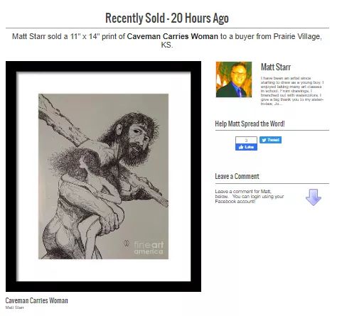 MattStarrFineA1's tweet photo. I sold a framed print of my drawing “Caveman Carries Woman.” 
https://t.co/usUYPTRmA8
#mattstarrfineart #caveman #fit #cave #paleo #instafood #crossfit #bushcraft #glutenfree #healthy #yolo #lowfodmap #fodmapfood #lactosefree #cucinamary #fodmapfriendly #fodmapsafe #cleaneating https://t.co/s1U8dTdZqY