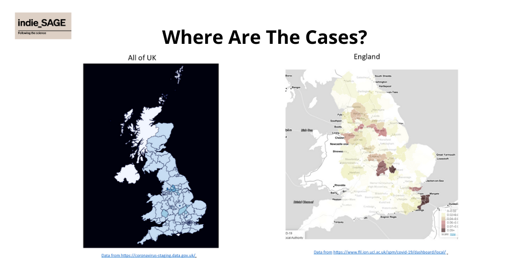 COVID cases are not spread evenly through the UK - less in Scotland & NI and very variable around England. 4/10