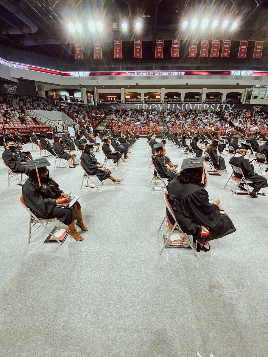 TROYUnews's tweet photo. Graduates have made their way to their seats! First of three ceremonies set to begin! #oneTROY #TROYgrad https://t.co/7cDPJUQaj4