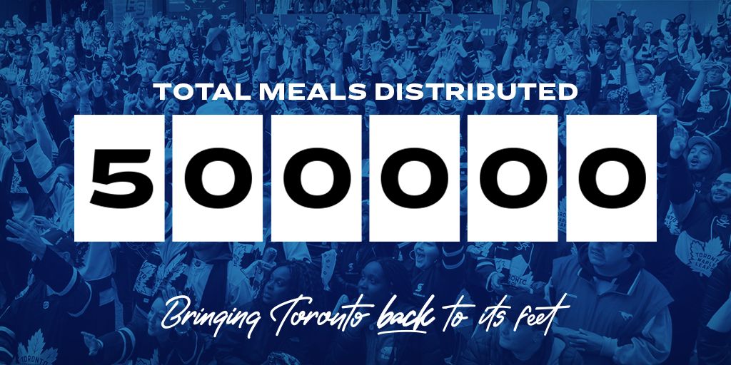 MapleLeafs's tweet photo. Thank you to all of our amazing partners, volunteers and fans helping us Bring Toronto Back To Its Feet.

With your support, we were able to distribute 500,000 meals to frontline workers and those in need all over Toronto.

#BringTorontoBack | @scotiabank https://t.co/4laaOet2T0