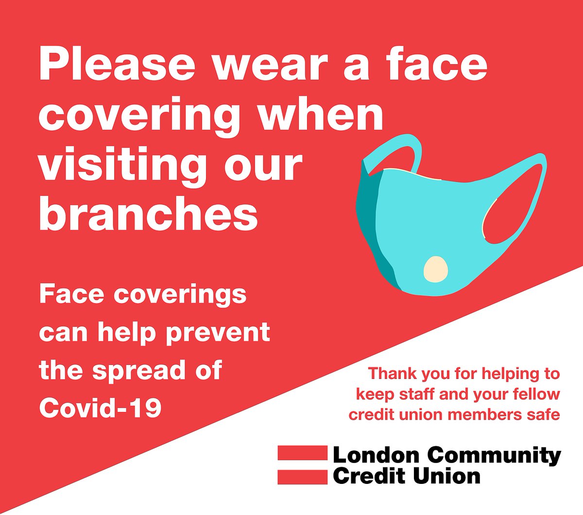 It is now compulsory to wear a face covering when visiting any branch of the credit union.

To see what other steps we have in place to keep you safe during your visit please see the latest news story on our website ow.ly/gcot50AHcDo