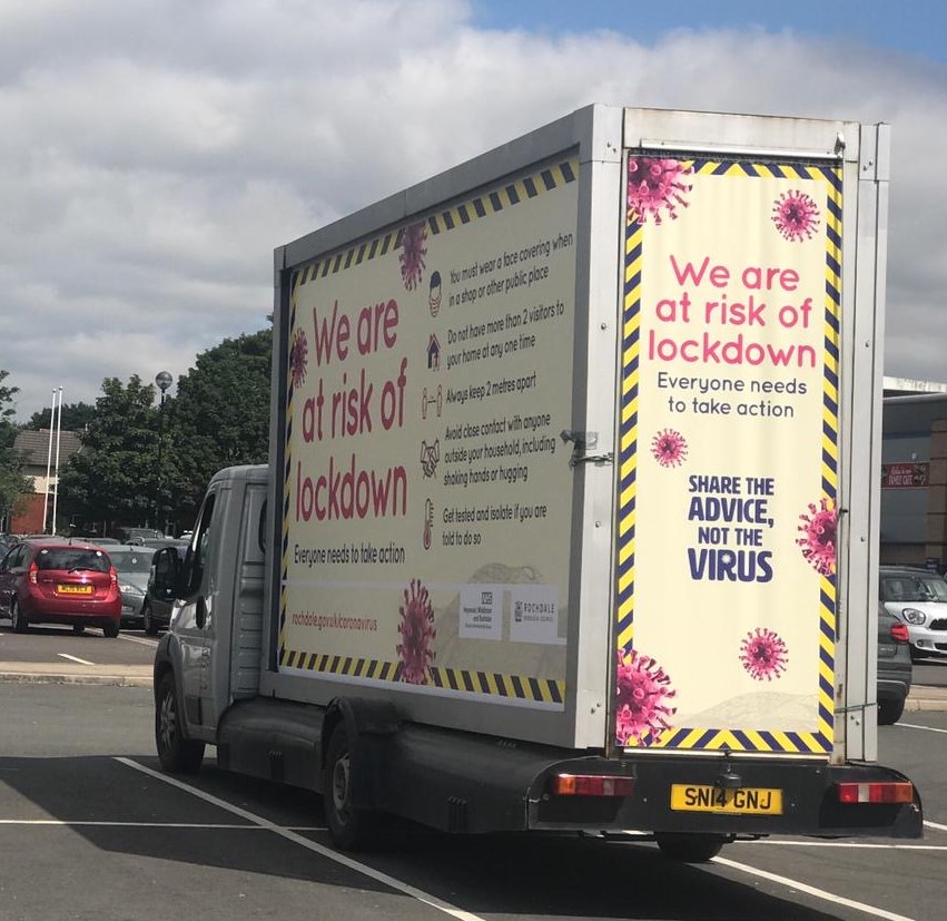 Getting into hard to reach areas with our important #coronavirus advice measures 😷 on the roads today in #Rochdale