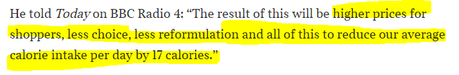 And in The Times - 1) regulations will lead to a restriction of choice (individual autonomy) which also serves to highlight individual responsibility argument and 2) minimisation of policy effectiveness to only one outcome (ignoring systemic effects)