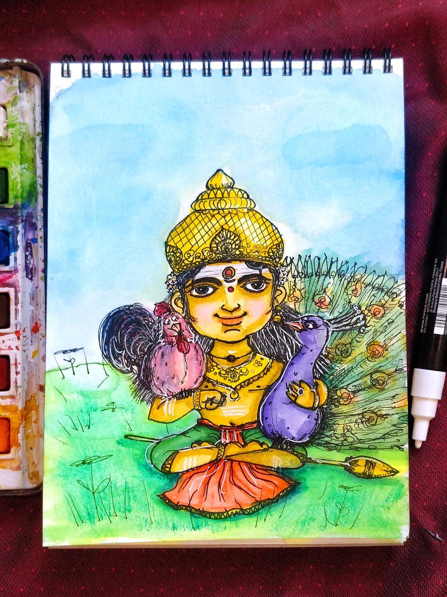 Kharathbumar's tweet photo. பால குமரன்🦚🐓✨
.
#murugan #doodle #illustration #art #watercolor #instaart #artistsoninstagram #illustratorsoninstagram https://t.co/ULNexdbBdh