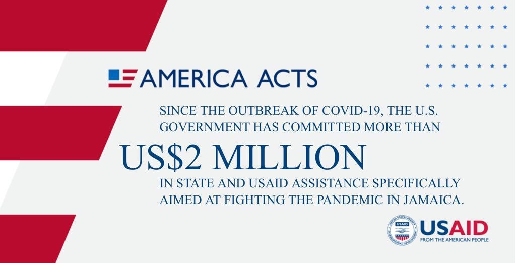 U.S. Gov’t has committed over US$2m to assist Jamaica in #flatteningthecurve. This will help save lives by improving public health education, protecting healthcare workers, strengthening laboratory systems, disease surveillance, and boosting rapid-response capacity. #AmericaActs