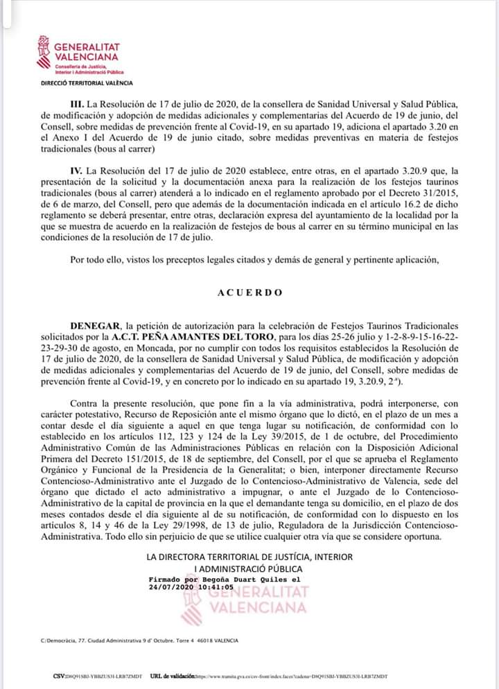 🔴 Nota informativa respecto a los festejos de Moncada.  Mucho ánimo a la Peña Taurina Amantes del Toro de Moncada.

#ComunitatValenciana
#CULTURADEBOU