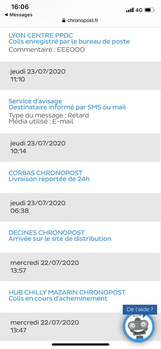 tperr0780's tweet photo. Bravo #Chronopost pour autant d’efficacité... faire 3x le tour de Lyon sans jamais arriver à me livrer... je suis sans voix 😶 https://t.co/4X8BXYjXZ8