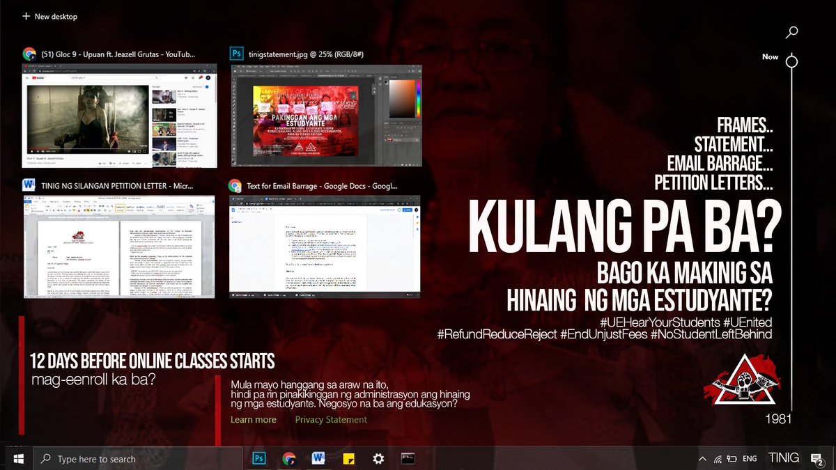 TNS_UECal's tweet photo. Kaisa ng mga organisayon, mga konseho't grupo ng mga estudyanteng mariing tumutuligsa sa mga polisiyang 'di akma at 'di makaestudyante sa gitna ng pandemyang kinakaharap ng administrasyon.
#UEnited
#UEHearYourStudents
#RefundReduceReject
#EndUnjustFees
#NoStudentLeftBehind https://t.co/qcNyBsgxH9