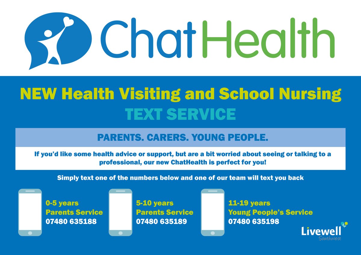 livewellsw's tweet photo. Are you a parent or carer and you've got a question about your child's health? You can text our new ChatHealth service and one of our team will text you the answer! 📲👌 https://t.co/lJVNVJ9MCN