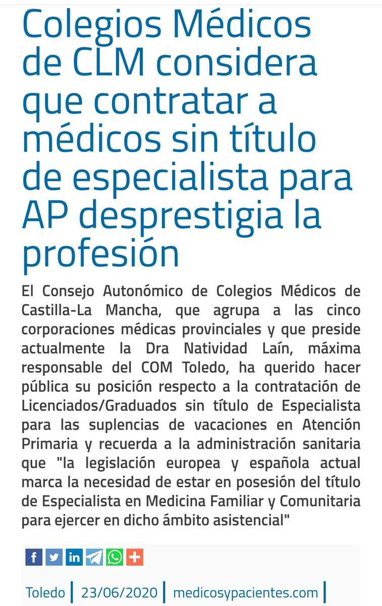 MoraledaTina's tweet photo. Se equivoca el @ICOMCUENCA cuando filia a "Medicina General" como especialidad, y contradice lo expresado por el Colegio de CLM donde como corresponde, se cataloga a los nuevos graduados o licenciados como no Especialistas .
Agradeceríamos corrigieran el error.
Muchas gracias. https://t.co/HgQOtG85Jy