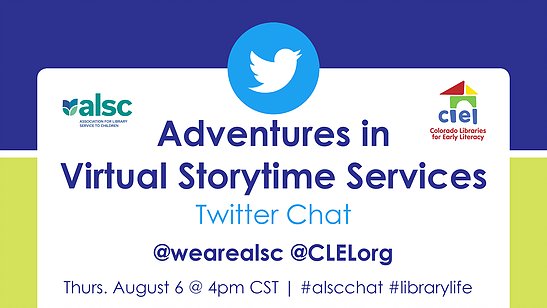 CLELorg's tweet photo. Save the date! Join us and @wearealsc for a virtual storytime #alschat at 4PM CST on Thursday 8/6. Virtual Storytime Services Guide authors will be on hand to help answer any questions and facilitate conversation! Check out the Guide at https://t.co/yKCcpYcL4d. https://t.co/qX6WjFn6uM