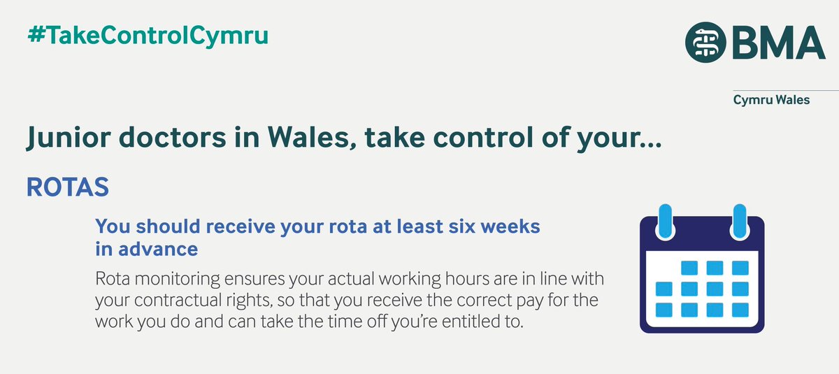 BMACymru's tweet photo. Junior doctors, did you know you should receive your rota at least 6 weeks in advance?

⛏️ We've developed a set of easy-to-use tools for JDs to check their rotas and working hours. 

👀 Take a look: https://t.co/4QAh7N1RKY 

#TipsForNewDocs
#TipsForF1s #TakeControlCymru https://t.co/9hfP9SY1cU