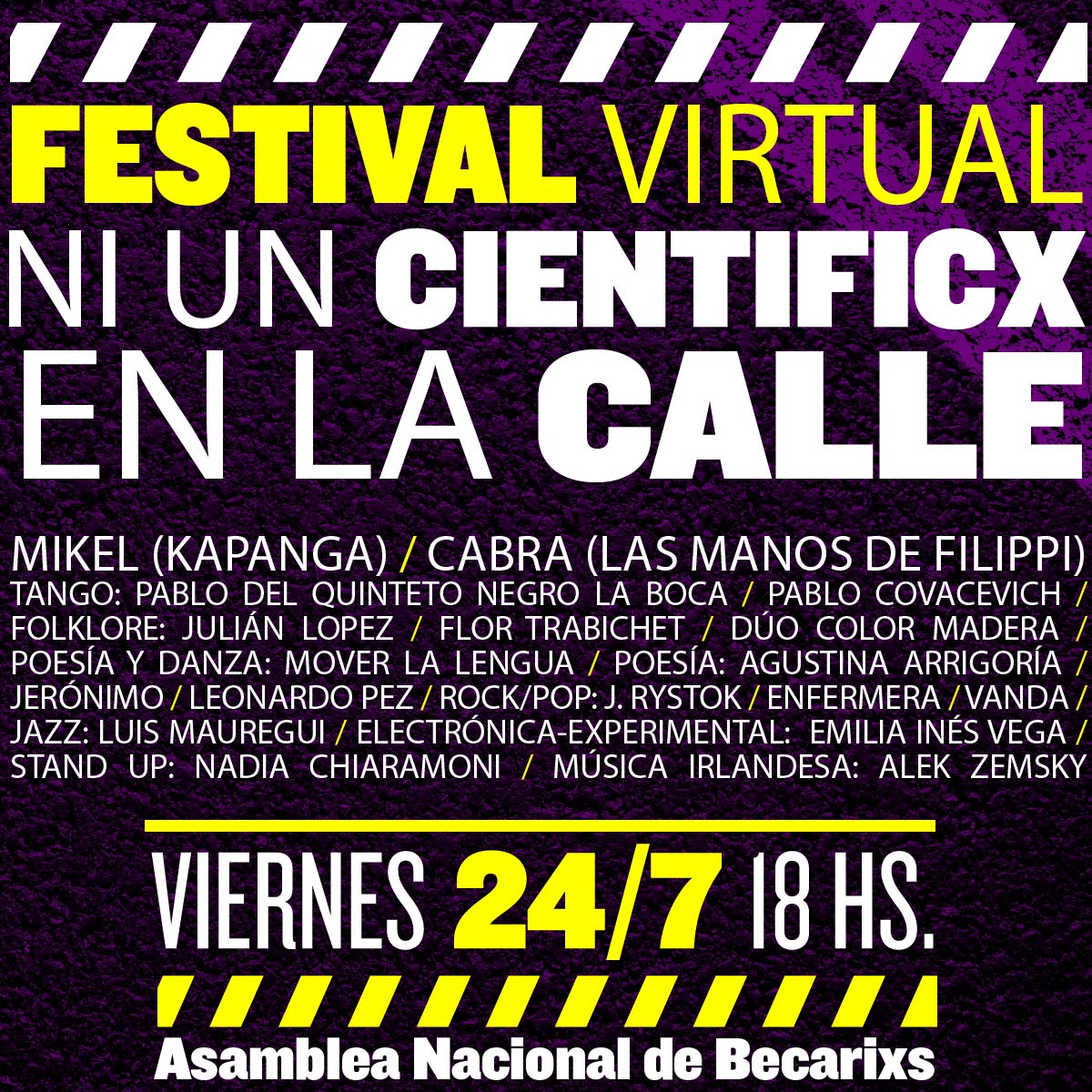 JcpBuenosaires's tweet photo. 👩🔬 🎵 Festival Virtual #NiUnCientíficxEnLaCalle
🕐 HOY 18 hs
🔗 Mirá en https://t.co/5BZUaLeguo
😡 ¿Sabías que CONICET y otros organismos quieren dejar en la calle a +1500 científicxs en plena pandemia?
Sumate a reclamar: ¡NI UN CIENTÍFICX EN LA CALLE!
#InvestigarEsTrabajar https://t.co/7LBVLzTbCJ