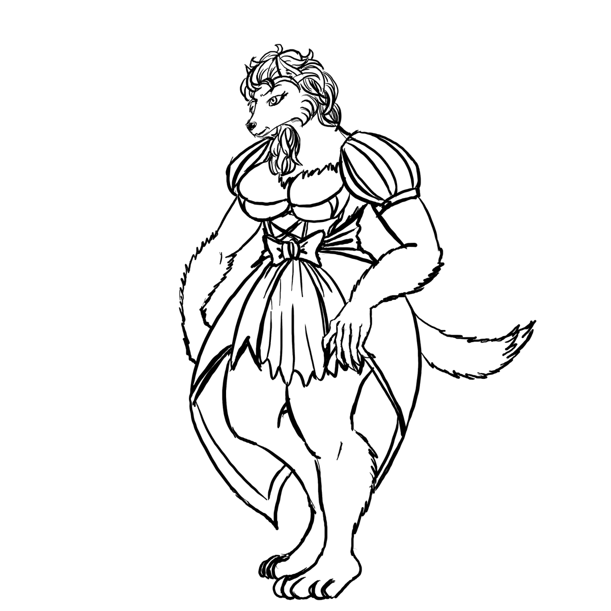 time to post some stuff. character by <a href="/TooToasted/">Toast</a> 
a bar singer Wo'Nari. Race from the <a href="/LasersAndLiches/">Lasers & Liches</a> supplement. iirc I sticked close to the reference picture, adding some personal touch with the bow style belt.