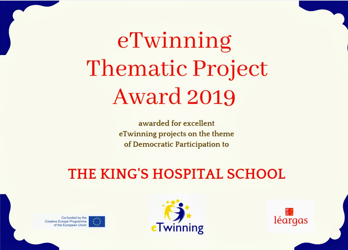 kheustudies's tweet photo. Completely thrilled and very honoured to receive @Leargas_etwinn thematic project award 2019 for work done in the area of Democratic Participation. Well done to all our #EPASIreland students and our wonderful project partners in 🇮🇹 , 🇹🇷 and 🇭🇷 who worked on #GetUpAndGoals 🇪🇺 🇮🇪 https://t.co/GIGuNWZxWF