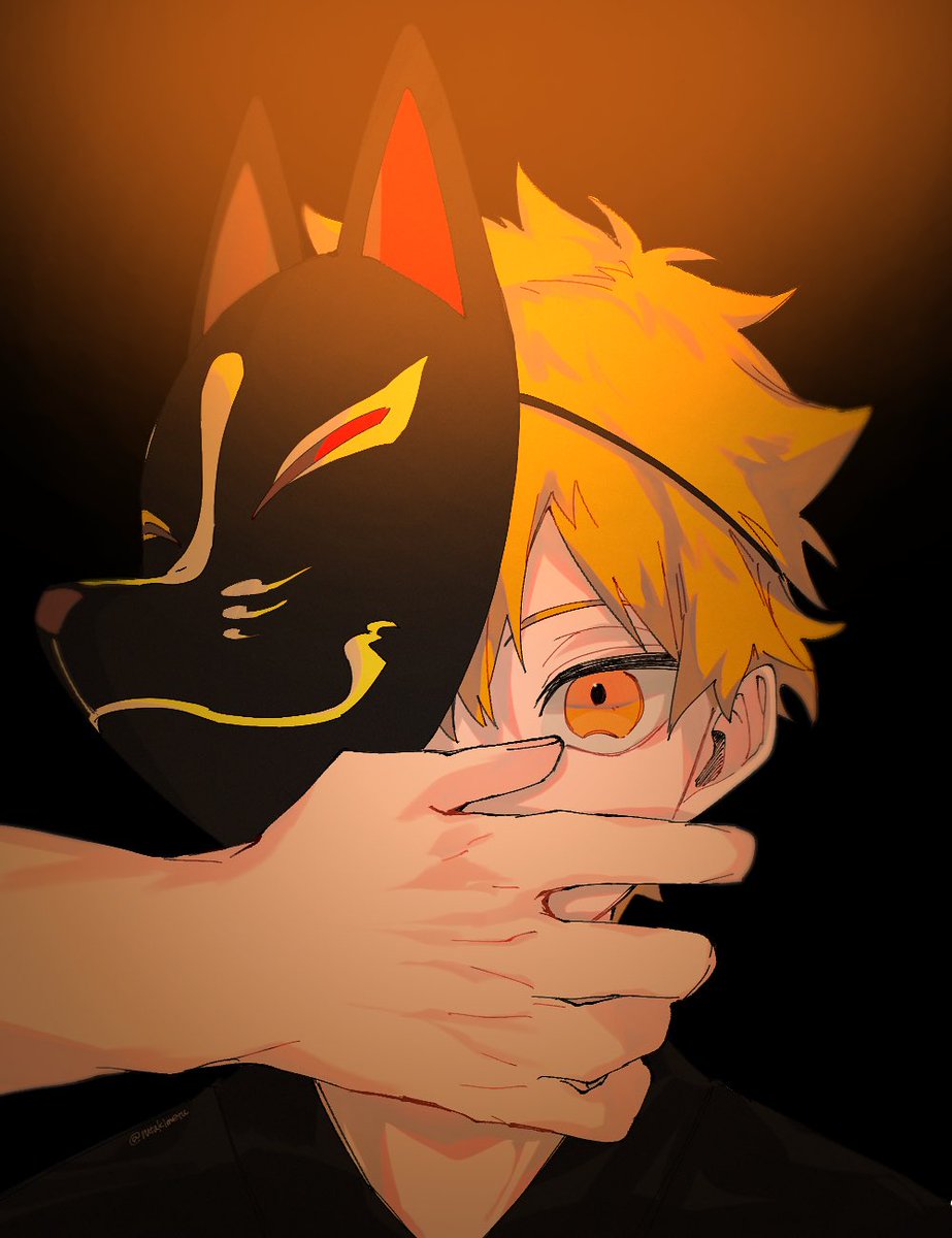 1boy male focus mask fox mask short hair solo looking at viewer  illustration images