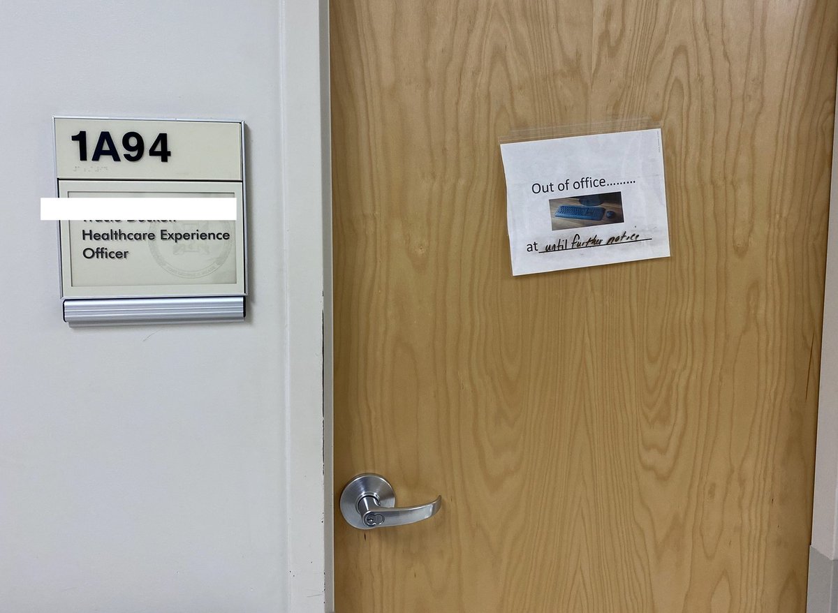 stephaniethum's tweet photo. In #CX, there’s sending a message, and there’s “sending a message.” I juuuuust walked by this out of office sign on the door of the healthcare experience officer at a #hospital. Thoughts?
🤔 #PatientExperience #CustomerExperience #outofofficemessage #ooo https://t.co/kUgsS1Reia