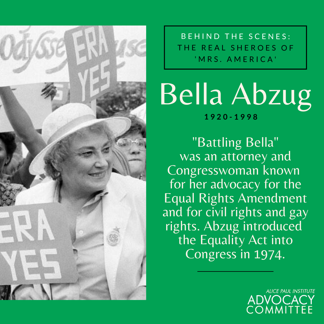 ERANowAPI's tweet image. Happy birthday to Rep. Bella Abzug, who would have turned 100 today. Battling Bella introduced the Equality Act into Congress in 1974 and was part of a group of women to found the National Women’s Political Caucus. Abzug was also a pivotal part in the 2020 series ‘Mrs. America’