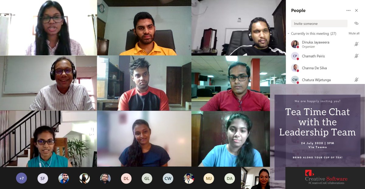 CreativeSoftLK's tweet photo. Creative interns had a tea time chat with our leadership team today. It was great seeing and talking to all our interns in one platform after months of #WFH. 🤩☕
#CreativeInternshipProgramme https://t.co/rJKWcw7a59