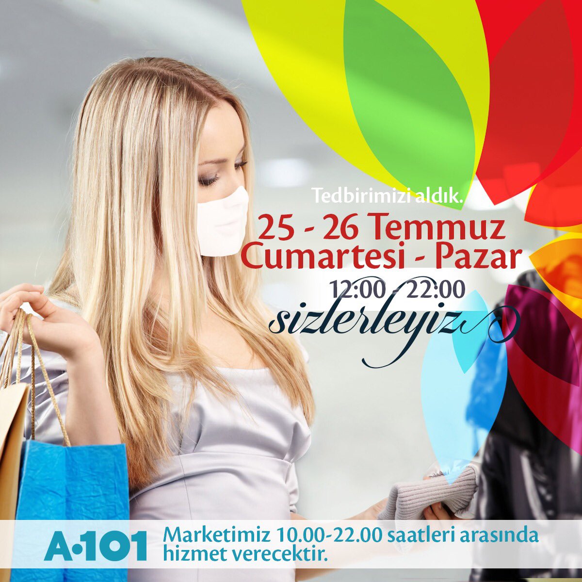 Değerli Ziyaretçilerimiz,

25 Temmuz Cumartesi ve 26 Temmuz Pazar tarihlerinde Alışveriş Merkezimiz Açılış 12.00 / Kapanış 22.00 olacak şekilde hizmet verecektir.😍

*Marketimiz A101 10.00-22.00 saatleri arasında hizmet verecektir.

Sağlıklı günler dileriz.💙

#ByzOutlet #Avm