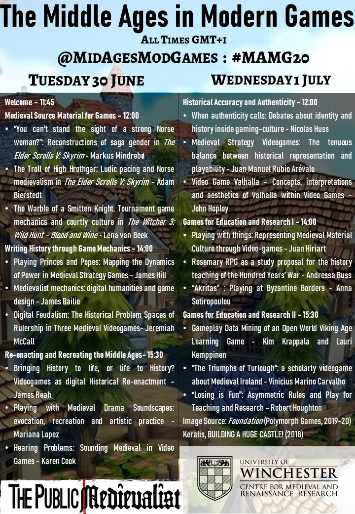 MidAgesModGames's tweet photo. Did you miss The Middle Ages in Modern Games Twitter conference at the start of the month? Here's a mega-thread of all our papers! #MAMG20 #medievaltwitter https://t.co/ECYaaB4DnT