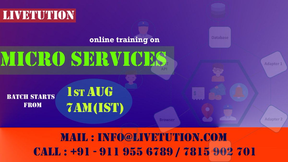 LiveTution's tweet image. Micro-Services online training new batch will be starts from 1st Aug 2020 on 7 AM (IST)
Enroll Now:
Call/ WhatsApp: +91 781 590 2701 / 911 955 6789
Mail to: info@livetution.com
Website: livetution.com
#microservices #springmicroservices #springbootmicroservices #selenium