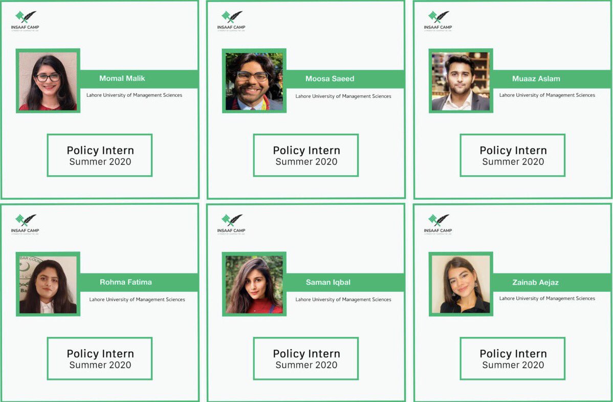 InsaafCamp's tweet photo. During the past month, many brilliant #law students from #Pakistan interned with us as part of the first batch of our summer #internship program. They worked together in different teams on policy projects and also supported our #legal #awareness efforts. (1/2) https://t.co/H7pTqsdSQI