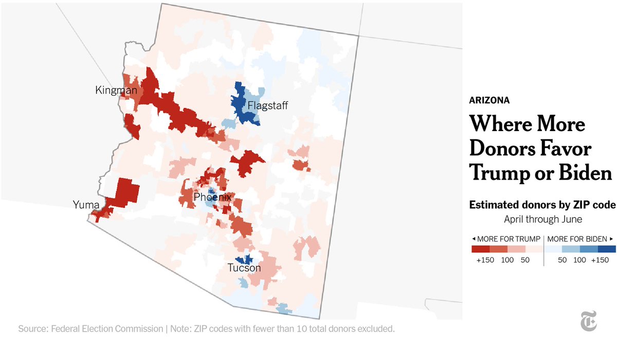 In Arizona, Joe Biden had pockets of strength in cities like Phoenix and Tucson, but many areas elsewhere were particularly friendly for President Trump.Two ZIP codes in the Phoenix suburbs were among Trump’s best in the country in terms of the total number of donors.