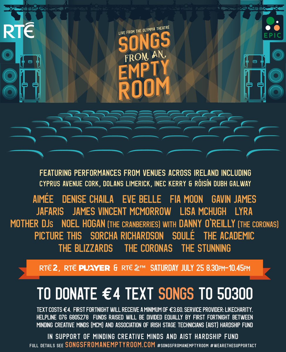 picturethis's tweet image. Excited to be performing in The Olympia Theatre tomorrow night live on RTÉ 2. 

Tomorrow’s show is in hope of raising funds to support crew in the arts and raise awareness for the extremely hard working people that put our shows together. 

@olympiatheatre @Epic2020_Group