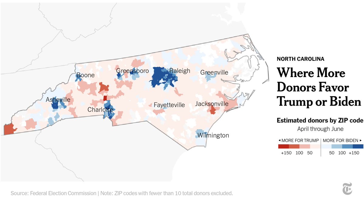 A similar pattern in urban and rural areas held true in North Carolina, with Joe Biden showing strength in Charlotte, Raleigh and Durham.President Trump led in less populous areas. One strong place for him was along Lake Norman, where one of his golf clubs is located.