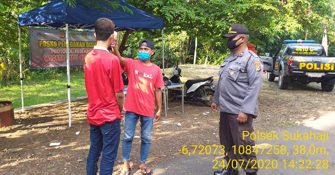 KA POLSEK SUKAHAJI LAKUKAN GIAT PATROLI OBYEK WISATA, HIMBAU PROTOKOL KESEHATAN