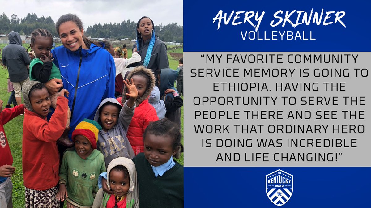 TheKentuckyRoad's tweet photo. Next, we have @averyskinnerr from @KentuckyVB. Avery joined fellow UK student-athletes on a trip to Ethiopia last summer through Ordinary Hero, where they learned about the local culture & served many different Ethiopian communities in need! #TheKentuckyRoad #SECservice https://t.co/D3jJzvTpdi