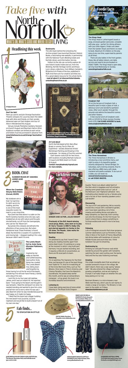 NNorfolkLiving's tweet image. This week's Take five with North Norfolk Living newsletter features our headliners @StrangeFas @archiveunlocked @MaryBlueBrady, Jules Knight of @BarshamBrewery, glorious gardens for alfresco dining, plus book chat and more! Read all about it here ➡️bit.ly/3jyejd8