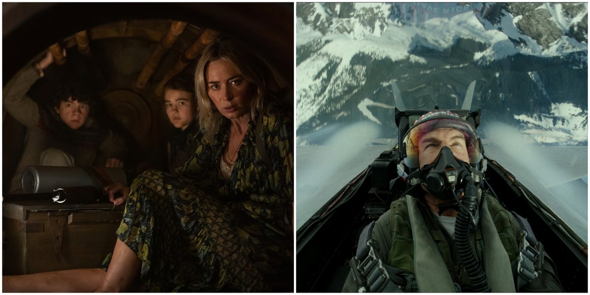 AMCTheatres's tweet photo. More release date updates - #AQuietPlace Part II will now open 4/23/21 and #TopGun: Maverick will fly into theatres 7/2/21. https://t.co/O6mL8mYjVD