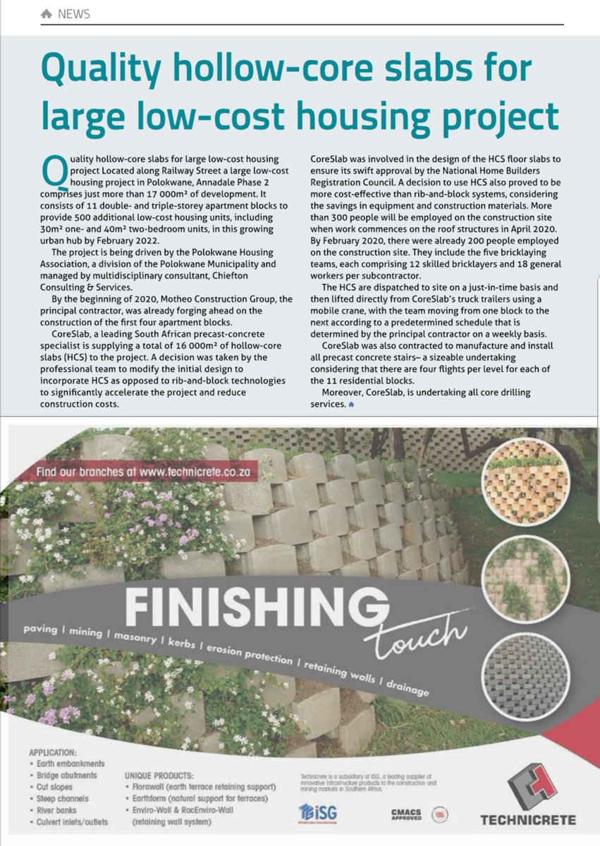 Up to 400m² of hollow-core slabs are being installed a day for this large low-cost housing project in Polokwane, Limpopo.  To avoid delays, there is constant interaction between the factory and our installation team. Thank you, SA Affordable Housing, for the great coverage!