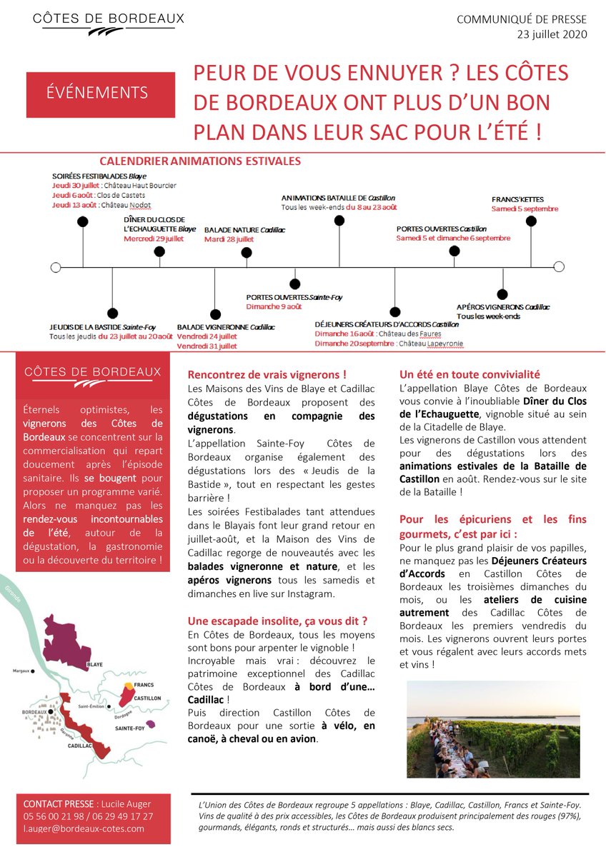 *VACANCES*
Vous comptez les jours avant le grand départ, vous partez en France en raison du #COVID19 et vous êtes en panne d’inspiration pour programmer vos activités ? Pas de panique, les #vignerons des Côtes de Bordeaux sont là pour vous guider !
#vacances #nature #summer