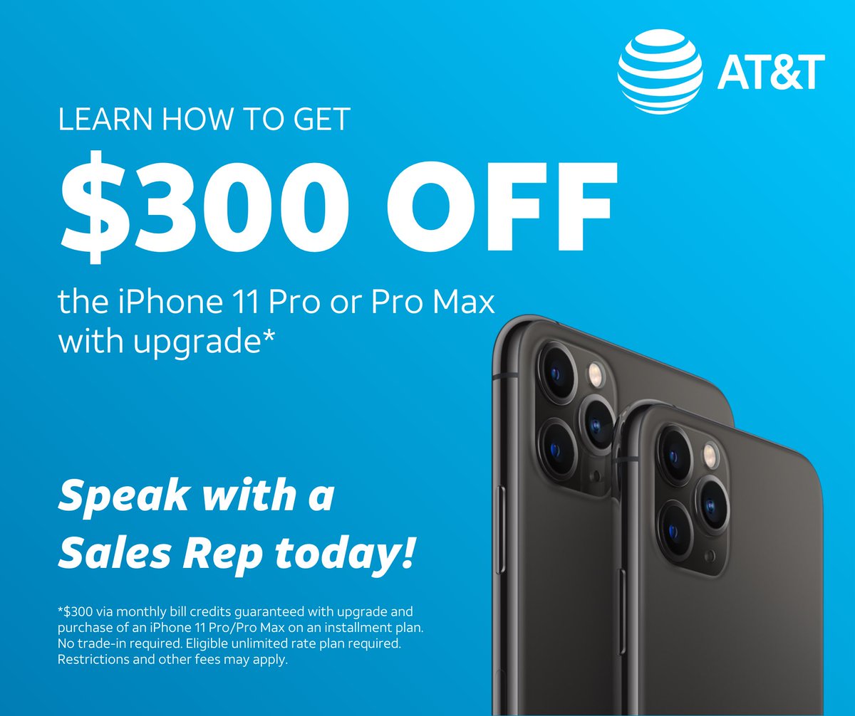 Ready to upgrade your device? For a limited time, get $300 when upgrading to an iPhone 11 Pro or 11 Pro Max on an eligible AT&amp;T unlimited plan! Plus, score additional savings when you trade-in your existing device. Begin your online order here: att.com/stores/ohio/pa…