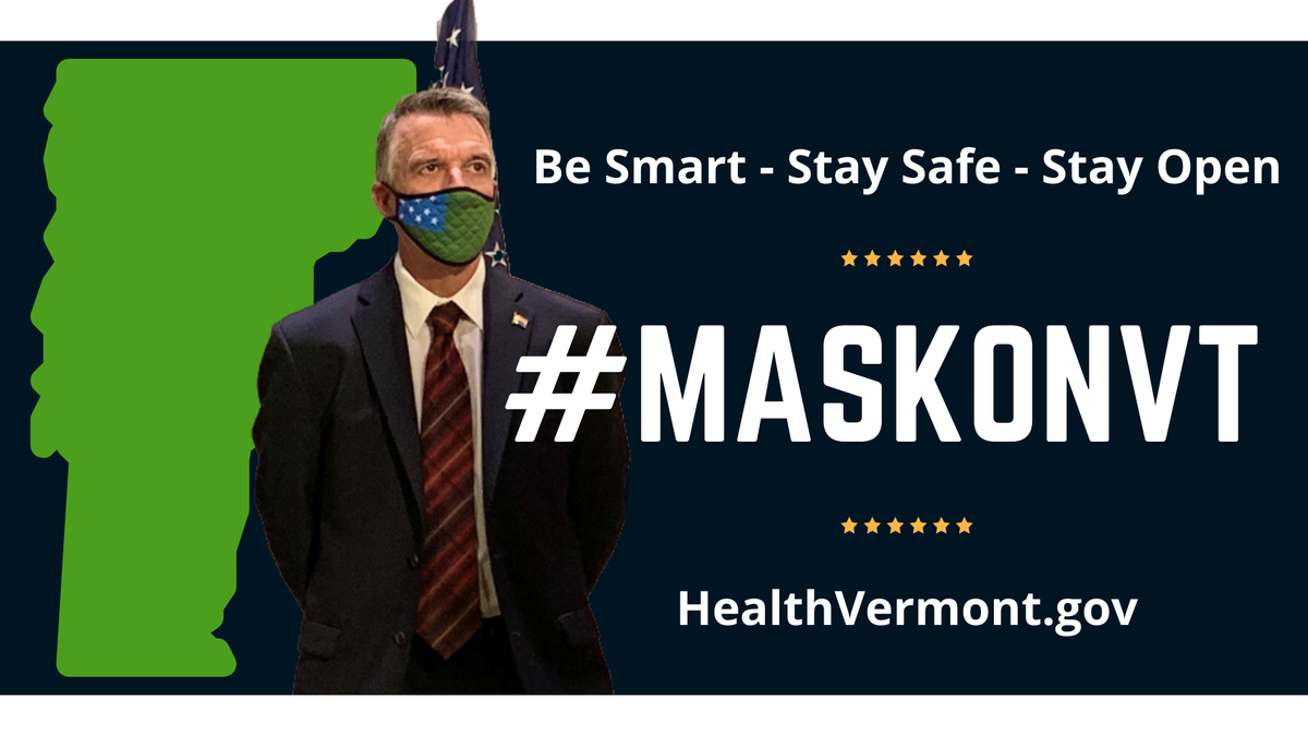 GovPhilScott's tweet photo. Today, to help protect the progress we've made combating COVID-19 and stay one of the healthiest states in the nation, I signed an Order that will require masks to be worn in public spaces, both indoor and outdoor, where physical distancing is not possible. #MaskOnVT 1/ https://t.co/m0bb0kFGLu
