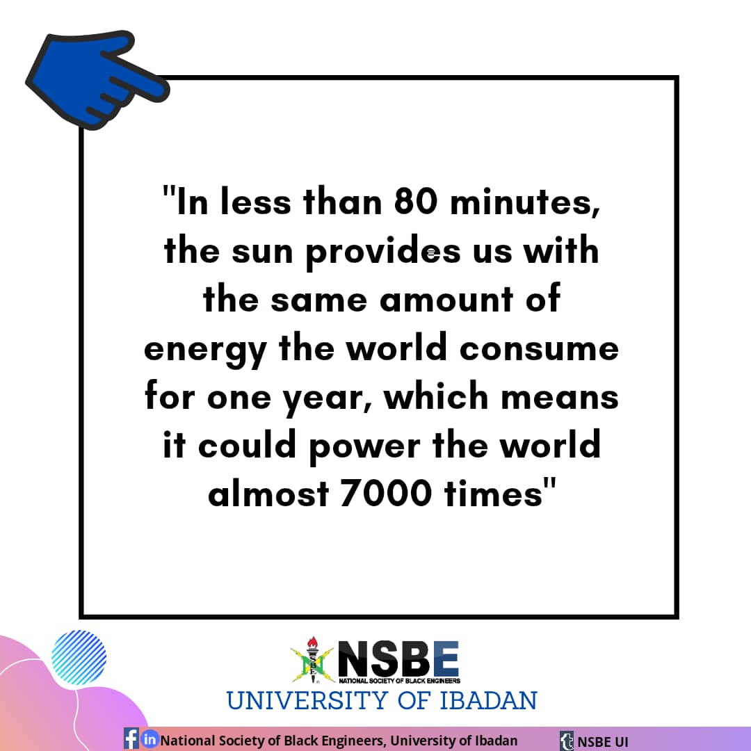nsbe_ui's tweet photo. Maximizing the potency of solar energy is enough to solve global energy challenges.

#FactFriday
#NSBEUI https://t.co/cCJ8IpKZmL