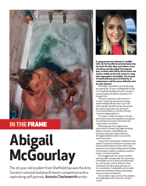 bigissuenorth's tweet photo. 20-year-old student Abigail McGourlay has won @TheArtsSociety_'s national #IsolationArtwork competition with a captivating self portrait, @antonia_mcs writes in this week's issue.
If your local vendor isn't back yet, you can still buy a copy online: https://t.co/G9sHbpYliK https://t.co/4OsPirJJpl