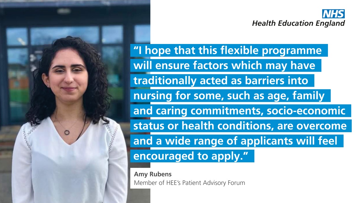 NHSE_WTE's tweet photo. @AmyRubens of HEE‘s #PatientAdvisory Forum have been helping develop the new blended learning nursing degree offering flexibility and choice #Blendedlearning #nursing For details visit https://t.co/8EDZy4JraU https://t.co/KDBBpjgNPN