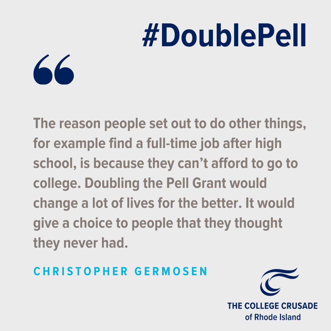 onwardwelearn's tweet photo. Pell Grants don’t go as far as they used to. Chris Germosen, a sophomore at @universityofri, takes $6,000 in loans each year. We urge Congress to double maximum Pell to restore the purchasing power of this critical aid. Read more: https://t.co/cAhsiZ0beA #DoublePell @NCANetwork https://t.co/Q4W5G3uAKj