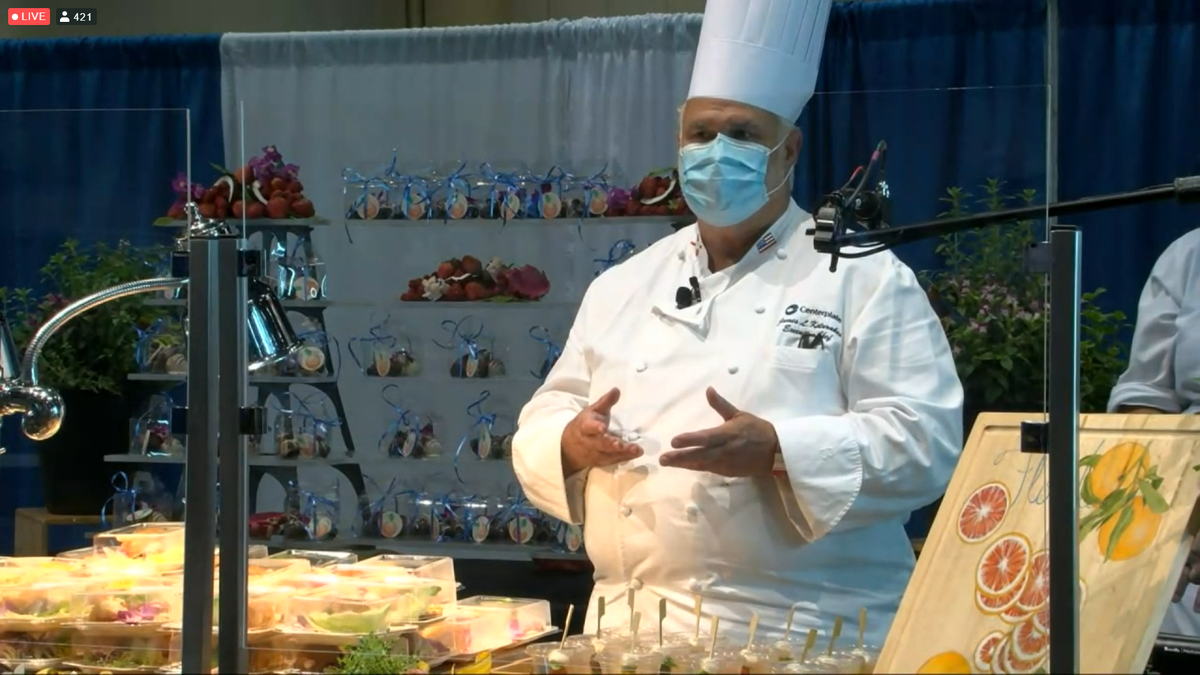 tpgliveevents's tweet photo. #TogetherAgainExpo closed out with the musings of Chef K. from Centerplate at the Orange County Convention Center. We're looking forward to Hot Yoga with Chef K. (You had to be there.) Thank you @TAExpo2020 and @OCCC! #EventProfs #GoLIVETogether https://t.co/PCcyMoy0Aj